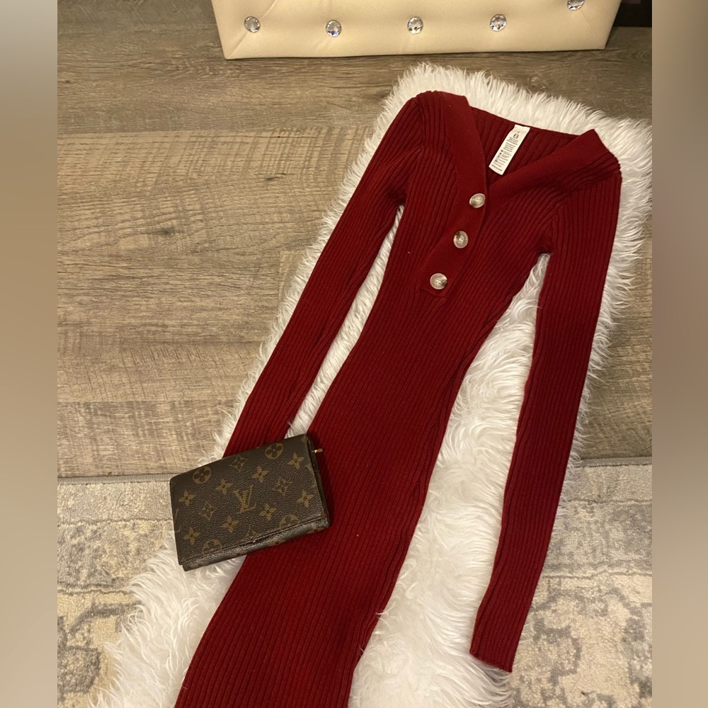 Red Long Sleeve Sweater Mini Dress